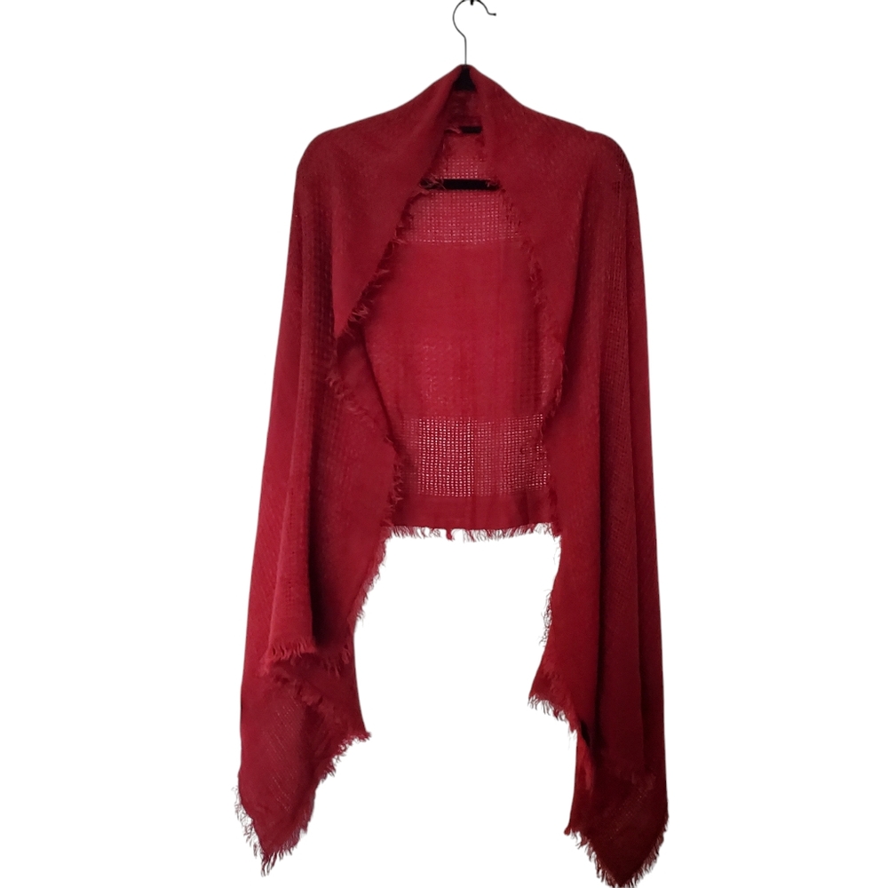 50. Maroon Wide Scarf With Fringe and Soft Lace Feel